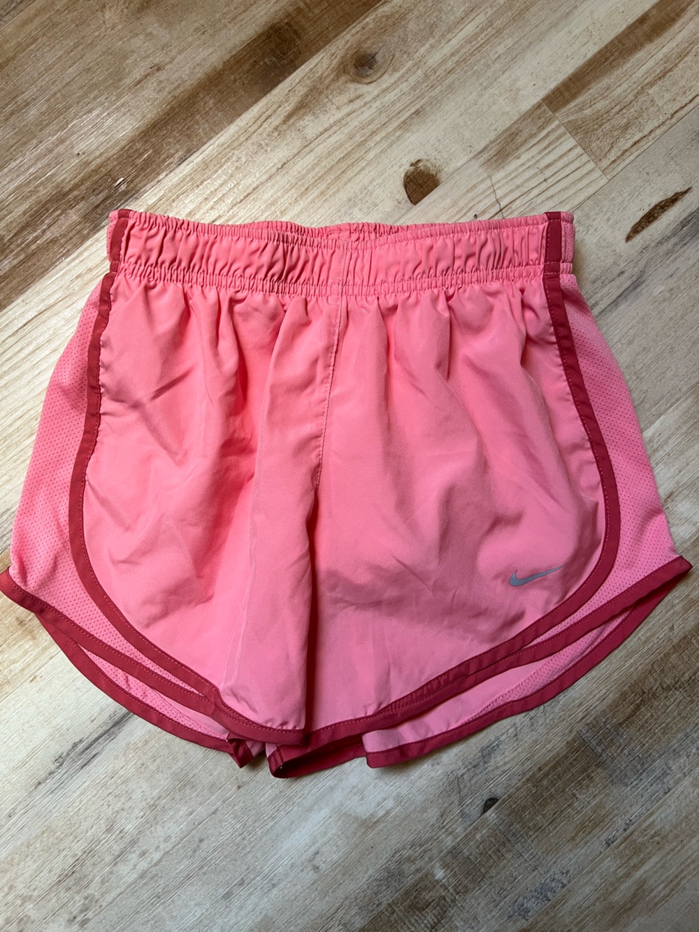 Nike Women's Coral Pink Athletic Shorts with Burgundy Trim